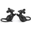 OwnMy 2 sculture da giardino in ghisa a forma di topolino nero per esterni statue vuote intagliate da scrivania, statuette decorative creative a forma di animale per interni ed esterni, per patio,