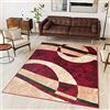 TAPISO Dream Tappeto Salotto Moderno Soggiorno Rosso Beige Astratto Cerchi Onde A Pelo Corto 160 x 230 cm
