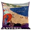 Fabulous Antibes - Federa per cuscino in finta pelle, motivo: spiaggia francese, poster vintage Tourism Art Deco 30's - 40 x 40 cm, in pelle