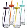 Aurora Store 12X Bottiglie brocca Boccale con Cannuccia Coperchio 400 ml Barattolo trasparenti colorate in Vetro frullato Cocktail Vari Colori per feste, compleanni, eventi, bomboniera (Colorate)