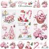 WANDIC 3 fogli di adesivi natalizi da strofinare, a tema rosa, per mobili, slitta, palline di vetro, calze natalizie per biglietti di auguri, scrapbooking, 15 x 30 cm