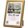 3-B - Cornice portafoto modello Mega in oro - 15 x 21 cm (formato A5) - con vetro acrilico, cornice in legno, portafoto, portadocumenti