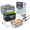 Romon Scaldavivande Elettrico Portatile, 1.8L porta pranzo elettrico (12V/24V/220V) per Auto Camion e Ufficio Lunch Box Riscaldatore 75W Scalda Vivande Portatile con Forchetta e Cucchiaio Nero