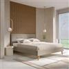 DEGHI Letto matrimoniale 160x200 cm tessuto effetto maglia tortora con gambe in legno - Lasly