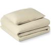 Amazon Basics Set Copripiumino Singolo in Microfibra Spazzolata, Extra Morbido con Trama Naturale, 2 Pezzi, copripiumino da 135 x 200 cm e 2 federe da 50 x 80 cm, Beige