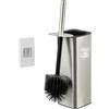 Relaxdays Scopino Bagno WC, Portascopino da Parete, Spazzolone con Contenitore, Set Toilette 36,5x9,5x10,5 cm, Argento