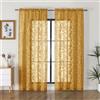 OVZME Tende trasparenti dorate lunghe 183 cm, 2 pannelli per soggiorno, motivo jacquard con clip, motivo a foglie, filtranti la luce, tende in voile semi velato, per camera da letto, ogni pannello 106