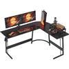 CubiCubi Tavolo da gioco ad angolo, 150 x 120 cm, scrivania a forma di L per gaming, tavolo angolare per computer, con supporto per monitor, salvaspazio, facile da montare, nero