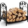 GYMAX Scaffalatura Portalegna da Esterno ed Interno, Telaio in Metallo, Impilatore di Legno per Camino (1)