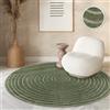 Paco Home Tappeto Cucina Da Esterno Salotto Moderno Balcone Terrazo Motivo Scandinavo Motivo Boho Monocolore Verde, Dimensione:120 cm Rotondo, Colore:Verde 5