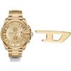 Diesel orologio da uomo Mega Chief in acciaio inossidabile color oro e orecchini, set