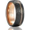 SOXEMAN Fascia Uomo Geometrica Sfaccettata - Anello Nuziale in Tungsteno Nero Larghezza 8mm con Accento Oro Rosa (Misura USA) | Nero & Oro Rosa | Misura USA 14 (72,3 mm)