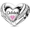 GNOCE Ciondolo con Pietra di Nascita per Charms Bracciale in Argento Sterling 925 Ciondoli con Cuore di Amore Ciondoli di Buon Compleanno per Bracciale/Collana Regalo (Ottobre)