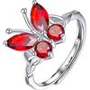 PROSILVER Anello Donna Regolabile Argento 925 Farfalla Pietra di Nascita Anello Pietra Rossa Donna Pietra Gennaio Granato Anelli Regolabili Donna Rosso Pietra