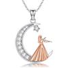 PROESS Collana per violino in argento Sterling 925, con luna, violino e violino, per donne e ragazze, geeignet, Argento sterling, Nessuna pietra preziosa