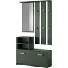 Selsey Yesfir - Set da ingresso - specchio, appendiabiti, mensole, scarpiera - verde bottiglia