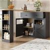Ligterra Tavolo da bar allungabile con spazio di archiviazione, girevole a 360°, moderno e mobile, isola da cucina, tavolo da bistro, credenza con ripiani, 138-204 x 39 x 104 cm (nero)