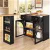 Ligterra Tavolo da bar allungabile con spazio di archiviazione, girevole a 360°, commestibile, mobile, tavolo da cucina, tavolo da bistro, credenza con ripiani e vetro, 138-204 x 39 x 104 cm (nero)