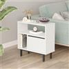 [en.casa] Tavolino Laterale da Divano Consolle Bassa con Ripiani e Scomparto Chiuso con Anta Ribaltabile Mobile Stretto Salvaspazio da Soggiorno Ingresso 60 x 60 x 26 cm Bianco