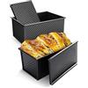 JSJMOFA 2 Pezzi Stampo Pane in Cassetta, Stampo Toast Antiaderente Nero | Stampo per Pagnotta con Coperchio, Teglia Antiaderente Per Pane in Cassetta, Toast, Panino, Torta, 450g di Pasta,21.2x12x11cm