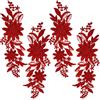 CABODYALS 2 Paio 4 Pezzi Ricamo Rosso Fiore 3D Applique Vintage Pizzo Ricamato Applique da Cucire su Toppe Floreali in Poliestere per Cucire Realizzare Abiti Vestiti Decorazione di Nozze Borse Fai da