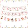 Fangleland Striscione di compleanno fata per ragazze fata Happy Birthday, striscioni da appendere a tema floreale rosa, forniture per feste di compleanno per ragazze 1, 2, 3, 4, 5, 6