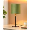 EDISHINE Lampada da Comodino, Lampada da Tavolo Moderna con Base in Metallo Nero e Paralume in Velluto Verde, incl. LED 2700K, Attacco E27, per Soggiorno, Camera e Ufficio, 38 cm