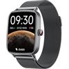 Fitpolo Smartwatch Uomo Donna Chiamate e Whatsapp, 1.85 Smart Watch Contapassi Cardiofrequenzimetro da polso/SpO2/Contapassi/Sonno, Orologio Smart Fitness Sportivo Impermeabile per Android iOS Metallo Nero