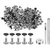 QUARKZMAN 100 Set Rivetti Pelle 6mm x 6mm Rivetti a Doppia Testa Metallo con Chiusura a Scatto e 3pz Strumenti Montaggio per Artigianato Pelle Riparazione Decorazione, Nero Opaco
