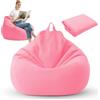 Zinueen Fodera per pouf senza imbottitura (XL 100 x 120 cm) - Pouf da esterno per adulti e cameretta dei bambini, in cotone di lino, per giochi, soggiorno e giardino (rosa)