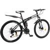 DGJMuu Mountain Bike freno a disco bicicletta 26 sospensione completa,21 marce bicicletta acciaio al carbonio telaio pieghevole nero+bianco mountain bike