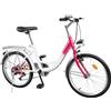 SYNCMH Bicicletta Bambina 20 Pollici per 6-10 Anni con 6 Marce, Freni V-Brake e Tamburo, Telaio in Acciaio Carbonio, Sella e Manubrio Regolabili, Gomme Antiscivolo, Leggera e Sicura, Rosa
