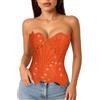 LEACOOLKEY Corpetto Corsetto in Pizzo Floreale Trasparente con Lacci per Donna Top,Marrone,L