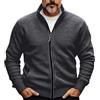 Generisch Maglione da uomo primaverile con cerniera, cardigan grossolano, maglia a coste, tasche corte, a maglia, blocco di colore, colletto alto, caldo-up, moderno, contemporaneo, grigio scuro, M