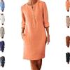 Generico Abito in Lino E Cotone per Donna 2025 con Bottoni E Tasche, Mini Abito Casual A Maniche Lunghe E Scollo Rotondo (Arancia,S)