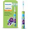 Philips Sonicare For Kids - Spazzolino elettrico sonico con app, studiato per bambini dai 3 anni in su, con SmarTimer e QuadPacer per una pulizia profonda, verde, modello HX6352/11