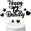 Conruich Decorazione per Torta di Compleanno 12 anni Ragazzo Ragazza, Cake Topper Happy 12th Birthday Nero, Torta Stella Cuore Nero per Decorazione Festa 12 anni Compleanno Ragazza Ragazzo
