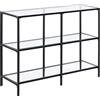 [en.casa] Tavolo Consolle da Ingresso/Soggiorno (LxPxA) 100x30x73 cm Mobile di Appoggio a 3 Ripiani - Telaio in Accaio Color Nero e Piani in Vetro Temperato