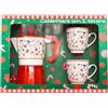 ICE TOYS Set da caffè con caffettiera in alluminio e 2 tazze in ceramica, altezza 14 cm natalizia ideale regalo natalizio