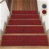 IGTOPS Tappetini per gradini interni antiscivolo, 15 pezzi, 22x70 cm, in poliestere, con retro autoadesivo in TPE, tappetino per gradini per bambini, anziani e animali domestici (Rosso con strisce