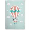 A.S. Création DD132527 - Stampa su tela con mongolfiera per cameretta dei bambini, motivo: panda - in verde, bianco, 50 x 75 cm
