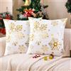 Miuyunya Set di 2 Natale Copricuscino Divano 40x40 Bianco Fodere Cuscini Natalizi Lavabili Oro Fiocchi di Neve Velluto Copricuscini Natalizi Moderne Decorative per Soggiorno Morbidi Camera da Letto