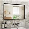 WEER Specchio da Bagno Nero, 45x65 cm Cornice Polimero Specchio da Parete Rettangolare con Effetto Legno, Impermeabile Specchi Decorativo per Bagno Camera Letto Soggiorno, Orizzontale o Verticale