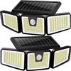 AmeriTop Luci Solari Esterne 2 Pezzi Sensore Movimento Lampada Muro | 3 Teste Regolabili, Luce da Muro di Sicurezza a LED, Per Vialetto, Giardino, Patio, Garage, Ingresso