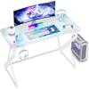 BEXEVUE Scrivania Gaming 100x50 cm con LED RGB Armor, Tavolo PC in Fibra di Carbonio con Telaio a Z, Gancio per Cuffie, Montaggio Facile, bianca