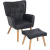 HollyHOME Poltrona con Poggiapiedi Salotto Camera da Letto Poltrona da Lettura Pelle PU Relax Sedia da Soggiorno, Nero