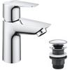 GROHE QUICKFIX Start Edge, Miscelatore monocomando per lavabo, Taglia S, con tecnologia GROHE Water Saving, con piletta clic clac, Cromo, 24199001