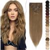 SEGO Extension Clip Capelli Veri 8 Fasce Singole - 100% Remy Human Hair Lisci Lunghi Parrucca Donna 35 cm (60 g) #6 Marrone Chiaro