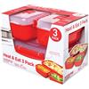Sistema Heat & Eat contenitori per microonde | Lunch box impilabili con coperchi a tenuta stagna e chiusura a clip | Rosso/trasparente | Confezione da 3