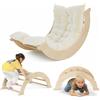 nmoiww Struttura da Arrampicata per Bambini 3 in 1, Scala da Arrampicata in Legno per Bambini con Cuscino Accogliente, Palestra da Gioco Montessori per Interni (Colore Naturale)